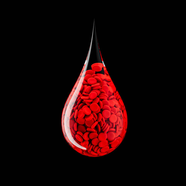 istock Blood drop icon with cells on Black 3d render concept for world blood donation day 3d illustration 1397324529