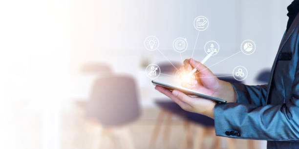 istock Business analytics concept. Businessman are using tablets to analyze business information, online transactions, internet networks. global connections, online meetings, big data management. copy space 1397328130