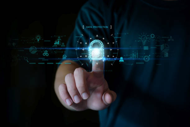 istock Cyber security network. Padlock icon and internet technology networking. Businessman protecting data personal information on tablet and virtual interface. Data protection privacy concept. GDPR. EU. 1397328137