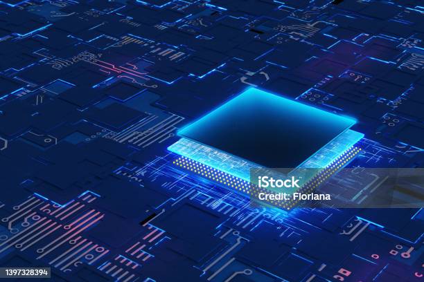 Working Computer Chip Stock Photo - Download Image Now - Semiconductor, Computer Chip, Abstract