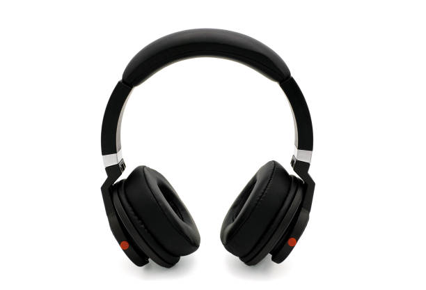 istock Black headphones isolated on white background, Front view photo 1397329335