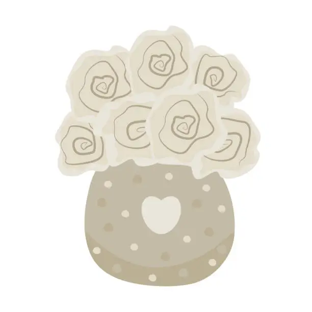 Vector illustration of Seven beige roses in a vase