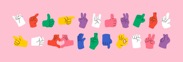 istock Cartoon hands abstract drawn comic. Set of Hand multicolored different signs and symbols. 1397333152