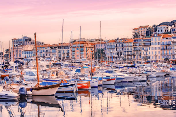 The city of Cannes Old harbor in Cannes at sunset cannes film festival stock pictures, royalty-free photos & images