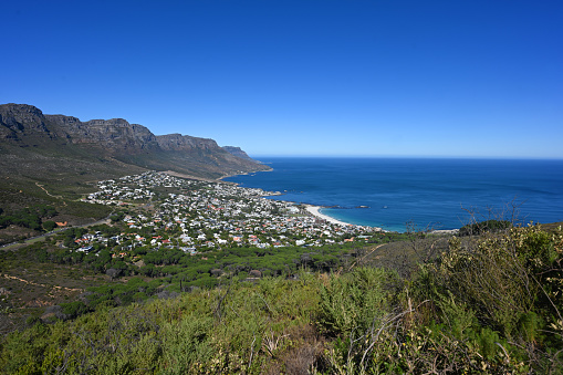 Aerial View of Camps bay in Cape Town, Western Cape, South Africa, Africa