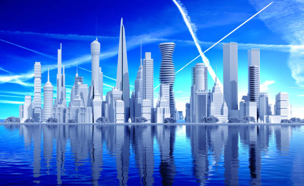 istock Panoramic view of beautiful modern city with skyscrapers, 3D rendering illustration 1397339723