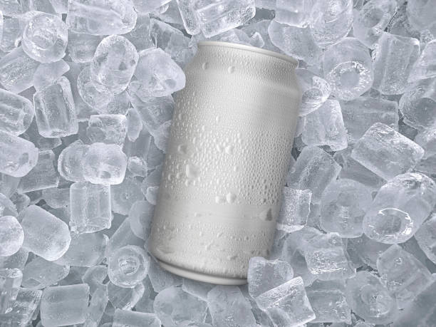 can of cold beverage, ice cubea of juicy. summer refreshing drink - drink sport cola can imagens e fotografias de stock