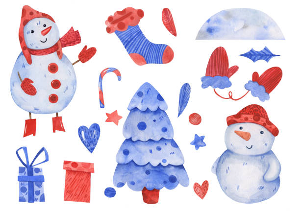 ilustraciones, imágenes clip art, dibujos animados e iconos de stock de acuarela vectorial dibujada a mano conjunto de fiesta de navidad de año nuevo. - falling candy christmas candy cane