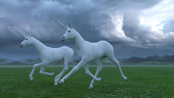 istock Unicorns in a green field 1397342706
