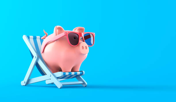 Pink piggy bank sat in a deckchair