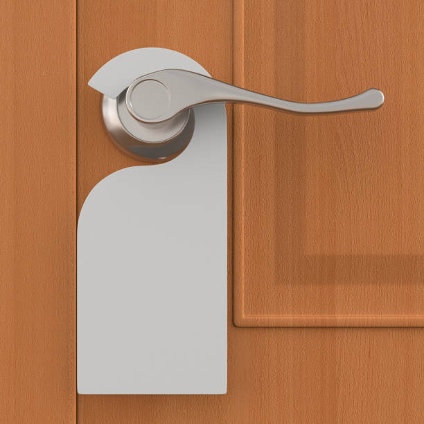 istock handle with label and wooden door. 3D illustration 1397347452