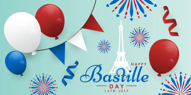 Bastille Day 14th July holiday Eiffel Tower National Day of France greeting graphic image template vector Bastille Day 14th July holiday Eiffel Tower National Day of France greeting graphic image template bastille day stock illustrations