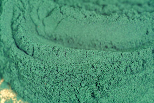 istock Green powder, spirulina body wrap. Selective focus. Abstract background 1397348741