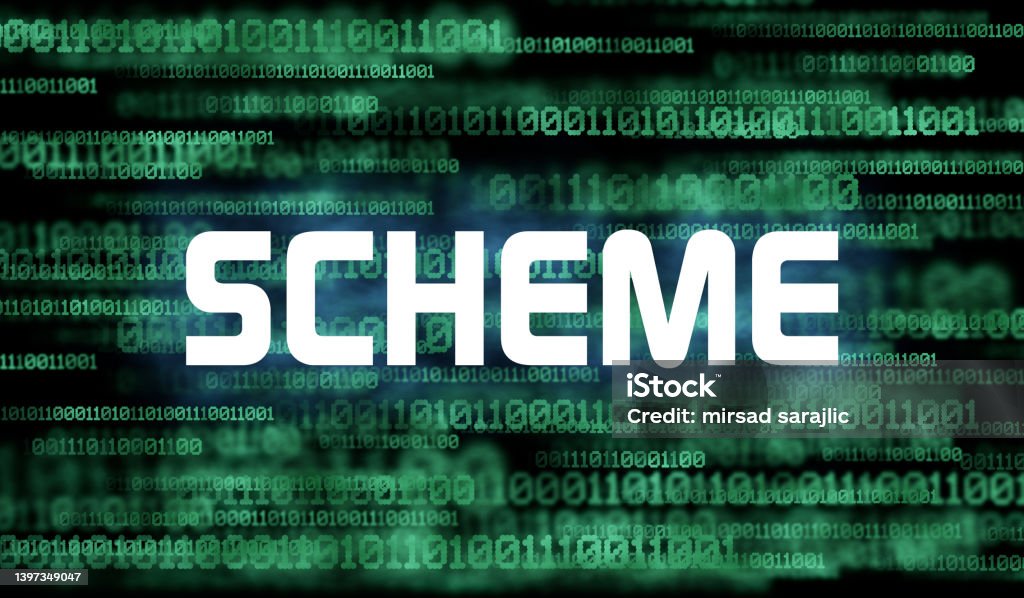Word Scheme And Abstract Cyberspace With Binary Code On Dark Background ...
