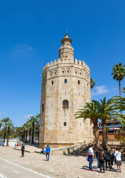torre del oro, seville, spain - seville sevilla torre del oro tower imagens e fotografias de stock
