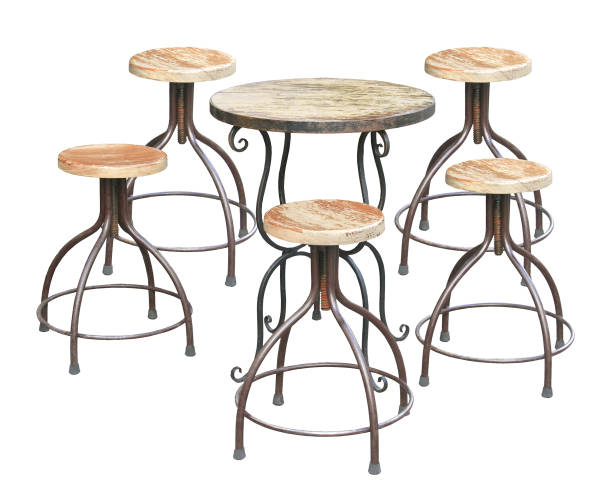 istock Wooden chairs and round table isolated on white background 1397352127