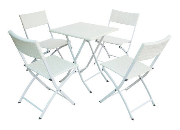 istock Set of garden wood table and folding chairs isolated on white background 1397352995