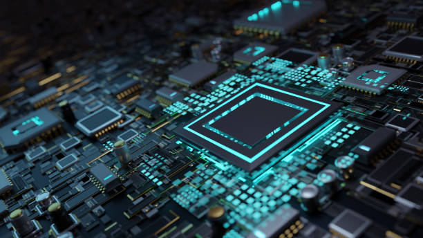 Main microchip on the motherboard stock photo