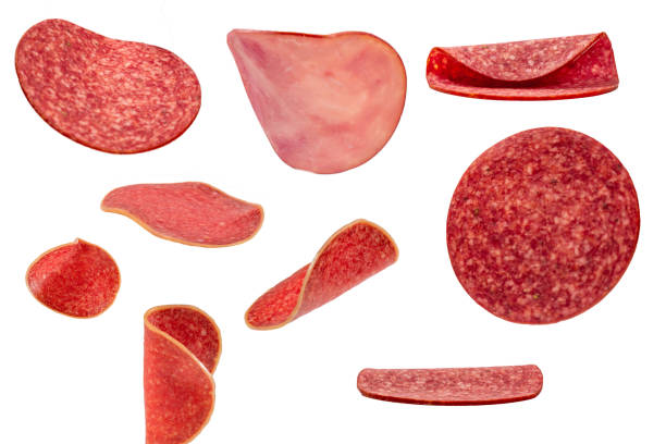 istock Falling tasty salami isolated on white 1397353322