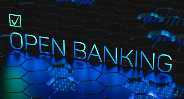 istock Open banking concept neon with blurred background. The use of open API in the financial sector. 3D render illustration. 1397353560