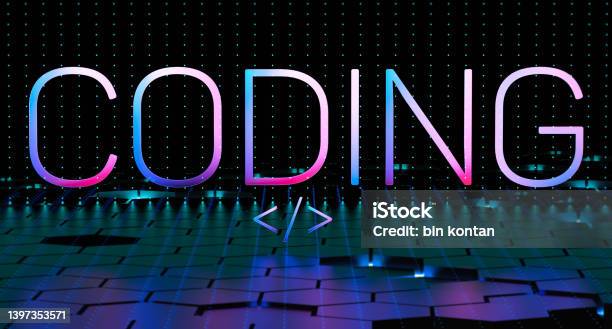 Coding Word Good Image Coding Concept Word Coding With Neon Illuminated Background With Blur ...