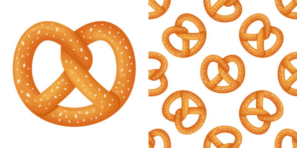 bildbanksillustrationer, clip art samt tecknat material och ikoner med bavarian pretzel seamless pattern on isolated background. vector cartoon illustration. vector illustration - pretzel