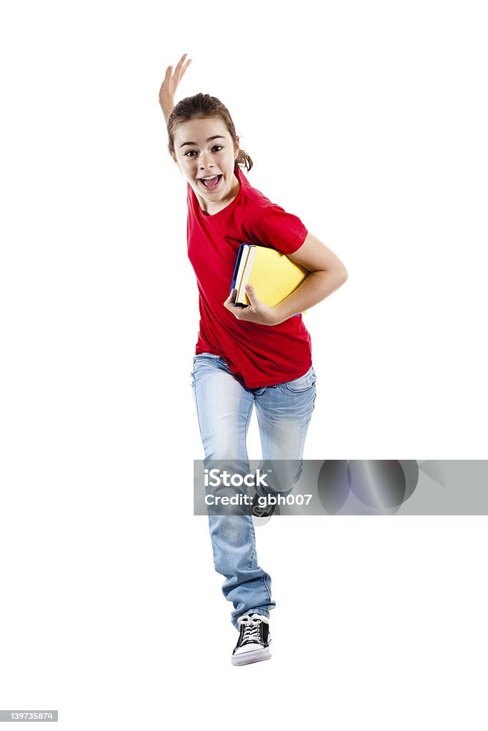 Fille sautant isolé sur fond blanc - Photo de 14-15 ans libre de droits