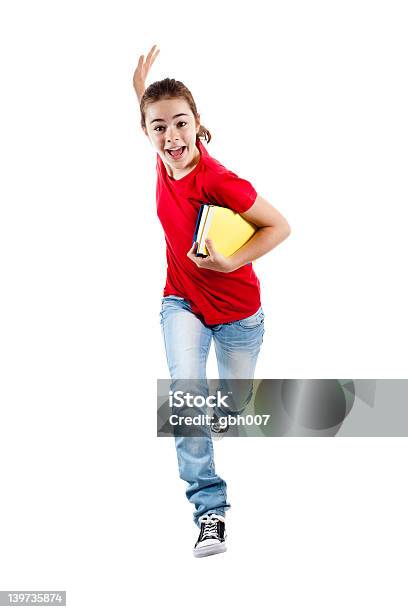 여자아이 뛰어내림 흰색 바탕에 흰색 배경 14-15 살에 대한 스톡 사진 및 기타 이미지 - 14-15 살, 긍정적인 감정 표현, 놀이