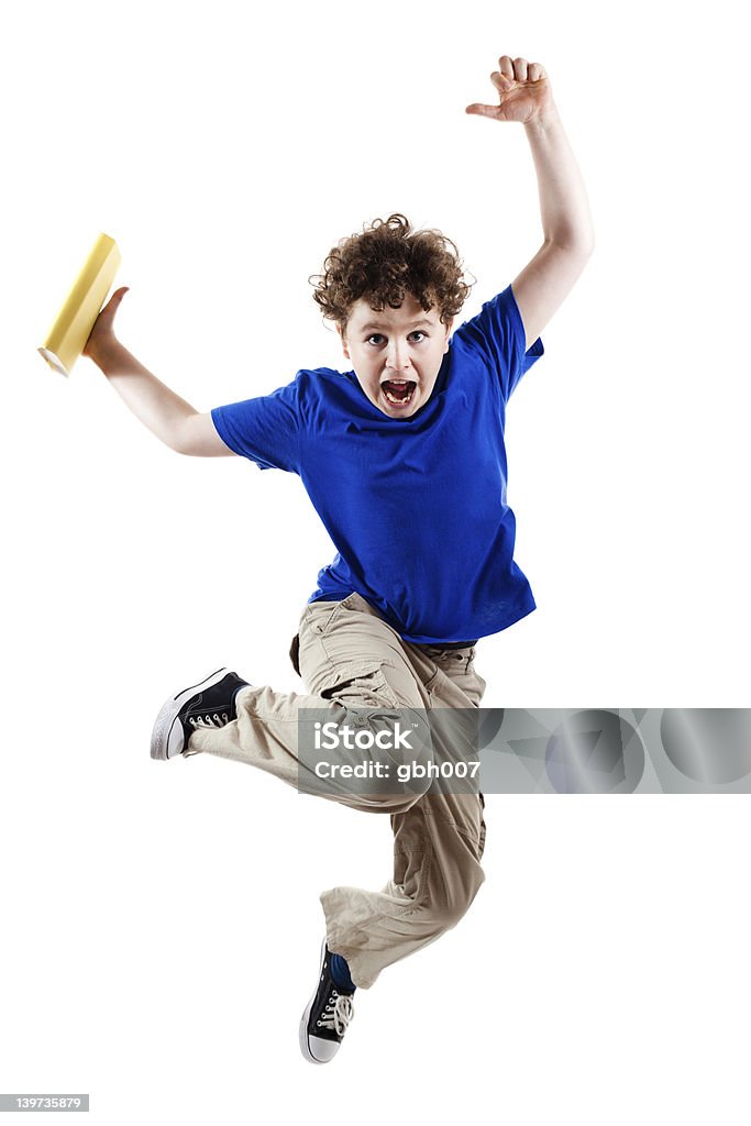 남자아이 뛰어내림 흰색 바탕에 흰색 배경 - 로열티 프리 점프 스톡 사진