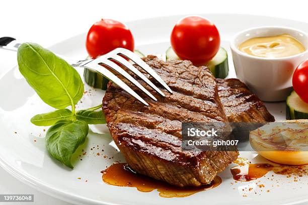 Grilled Meat And Vegetables Stock Photo - Download Image Now - Basil, Beef, Color Image