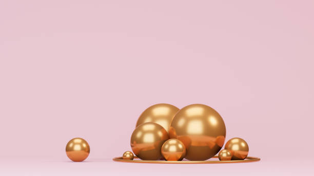 istock Golden spheres on pink background 1397362192