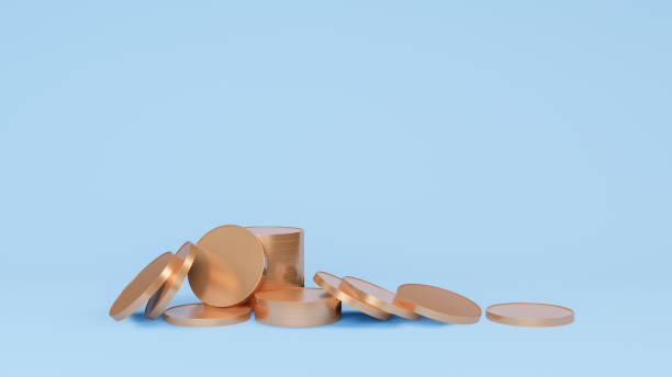 istock Golden coins on blue background 1397362280