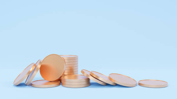 istock Golden coins on blue background 1397362704