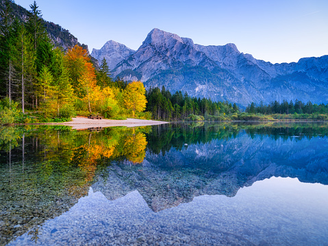 Austria, upper austria, The Schiederweiher (Schieder-Pond) is an artificial lake in Hinterstoder, Upper Austria, created by impounding the river Krumme Steyr. The pond resides at the foot of the Großer Priel in the Totes Gebirge mountain range.