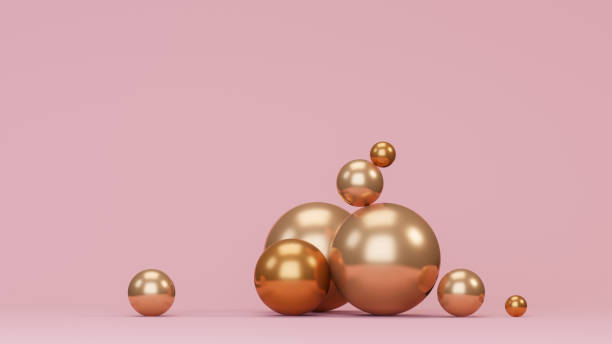 istock Golden spheres on pink background 1397363599