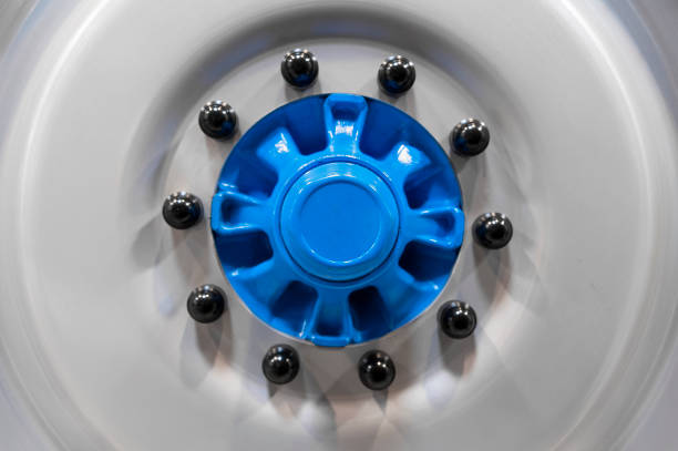 Industiral machine rim with black screws and blue hub