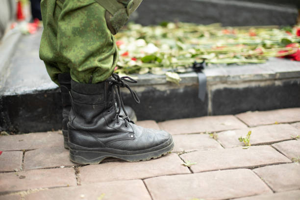 Military boots. Soldier's boots. stock photo