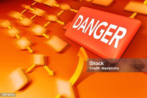 Foto de Um Negócio Arriscado Perigo Palavra De Etiqueta Vermelha Fluxo De Trabalho e mais fotos de stock de Abstrato