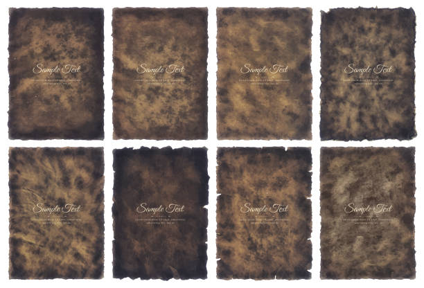Vector collection set old parchment paper sheet vintage aged or texture isolated on white background Vector collection set old parchment paper sheet vintage aged or texture isolated on white background. treasure map texture stock illustrations