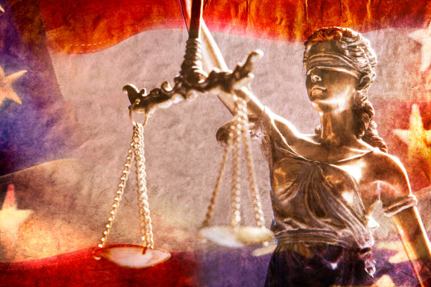 istock Lady Justice And Patriotic Background 1397370160