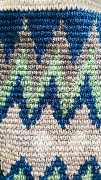 istock Handmade bags. Knitted from colored threads. Volumetric and comfortable to wear with a long handle. 1397370335