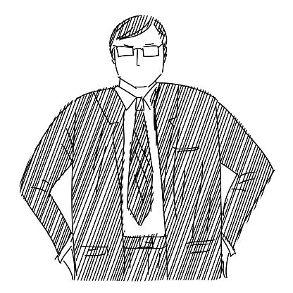 A simple doodle of a stern businessman on transparent background. File includes EPS Vector file and high-resolution jpg.