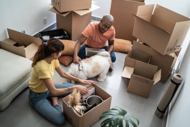 istock Young couple packing and moving boxes at home 1397373384
