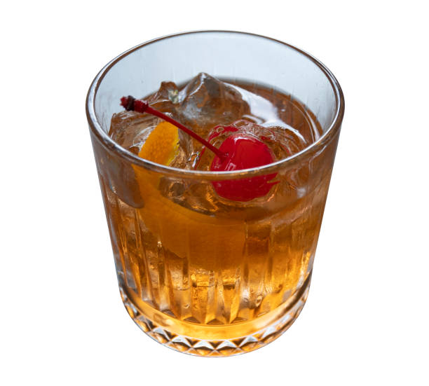 istock Old Fashioned Cocktail Cherry Orange Peel isolated on white background 1397375829