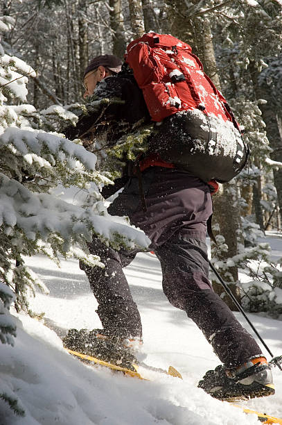 Winter Mountain Backpacker stock photo