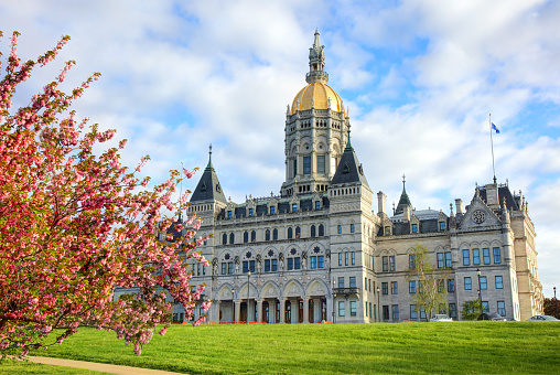 The Connecticut State Capitol is located on Bushnell Park in the Connecticut capital of Hartford