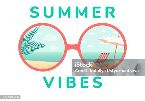 istock Summer beach vibes. Sun lounger reflection glasses under an umbrella on a tropical beach. Suitable for printing on t-shirts, posters, cards, labels, mugs and other gifts. 1397383107
