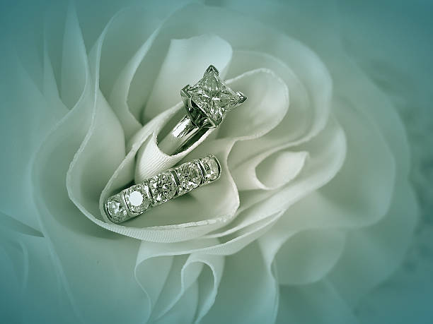 istock A wedding ring and band in a white fabric 139738319