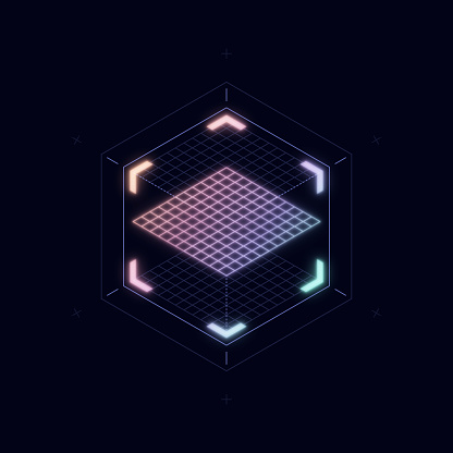 Modern box cube grid abstract background scanning futuristic design.