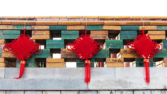 Red Chinese knot on the city wall of Beijing, China, very beautiful